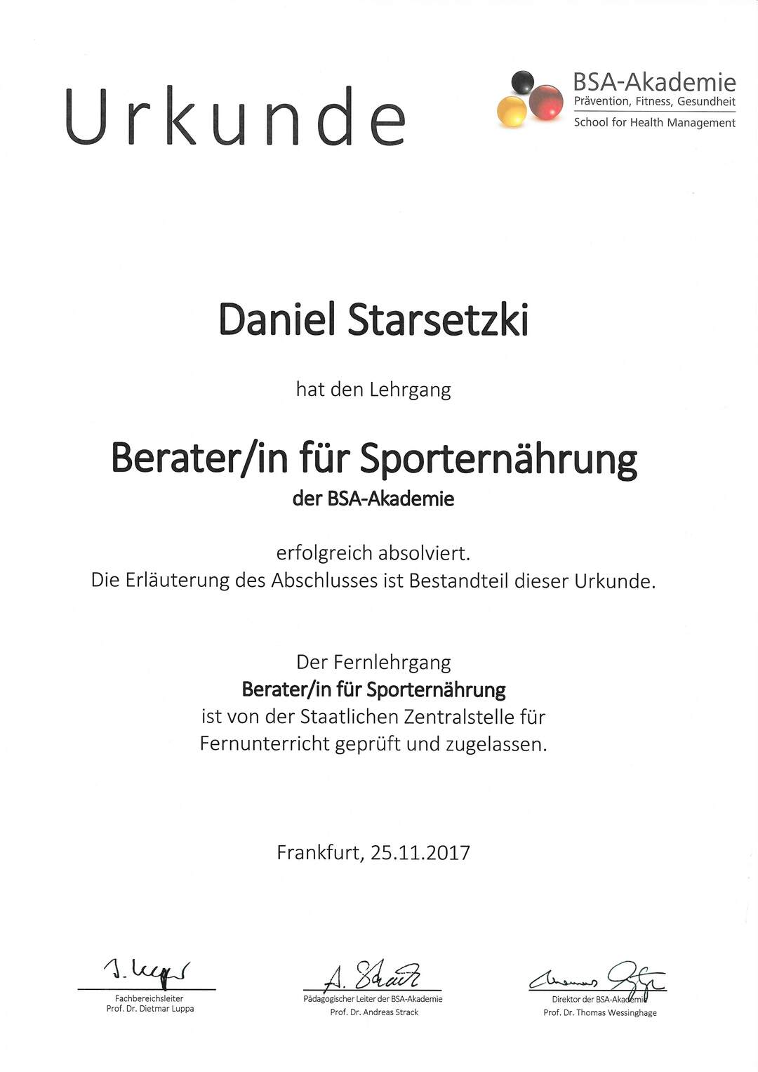 Daniel Starsetzki Berater für Sporternährung Karlsruhe