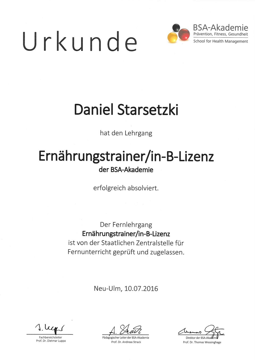 Daniel Starsetzki Ernährungstrainer B-Lizenz Karlsruhe