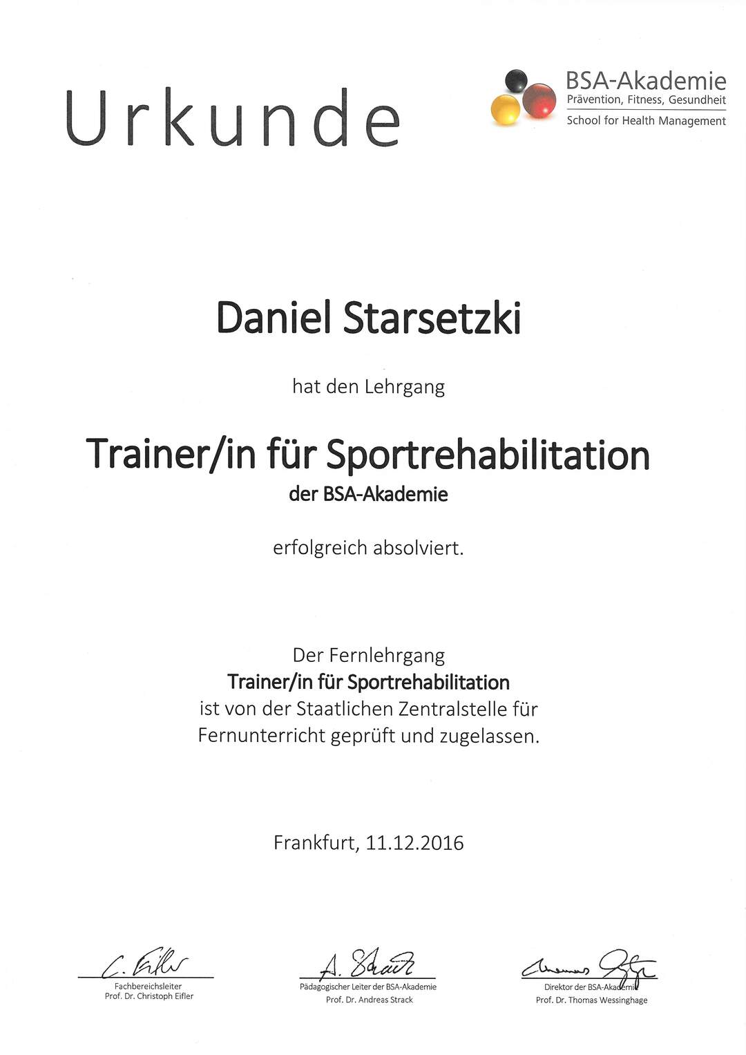 Daniel Starsetzki Trainer für Sportrehabilitation Karlsruhe